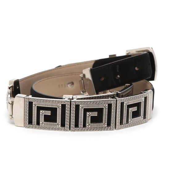 Vintage Avanti Leather Medusa Head Belt Silver Chain Black Italy Metal Hardware - Picture 3 of 13